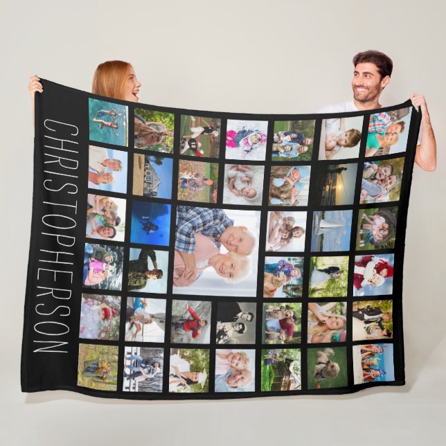 Family 39 Photo Collage Personalized Black Fleece Blanket (In Situ)