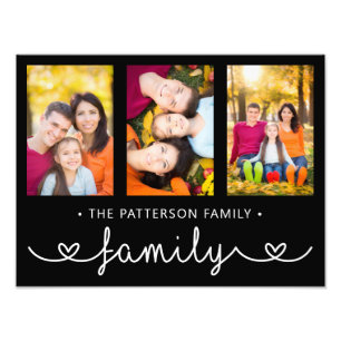 Family 3 Photo Template Personalized Script Print