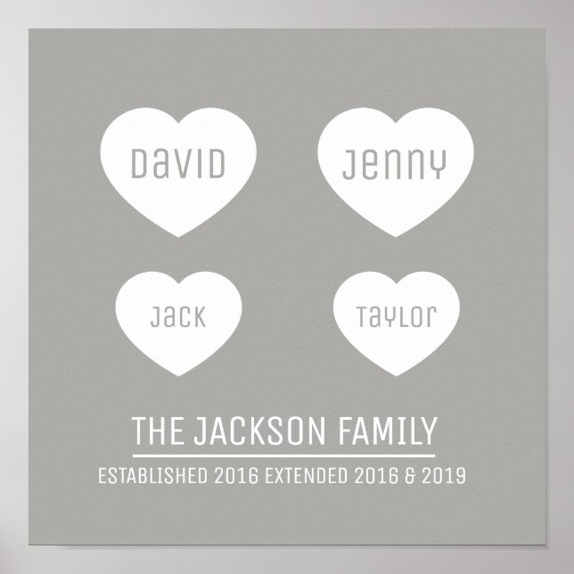 Family 4 hearts personalized timeline art poster (Front)