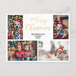 Family 4 Photo Collage Christmas Greeting Card