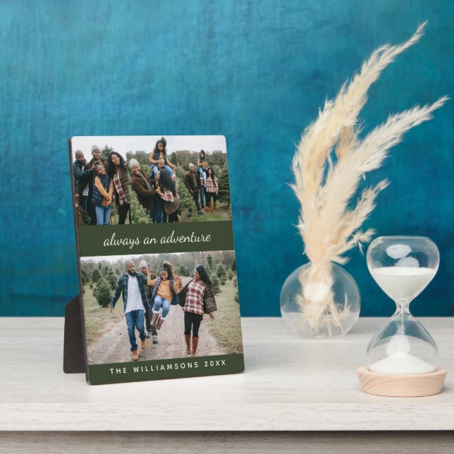 Family 4 Photo Collage Custom Name and Quote Green Plaque (Side)