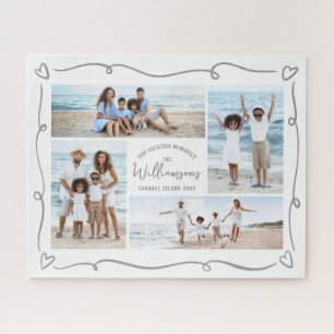Family 4 Photo Collage Hand Drawn Doodles Hearts Jigsaw Puzzle