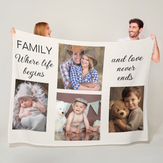 Family 4 Photos Collage Parents Children  Fleece Blanket (In Situ)