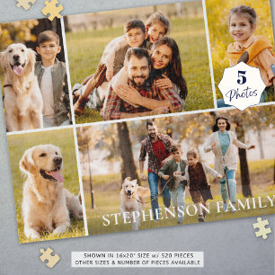 Family 5 Photo Collage Name Simple Jigsaw Puzzle