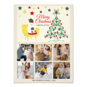 Family 6 Photo Collage Modern Merry Christmas Print