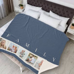 FAMILY 6 Photo Collage Stylish Blue Sherpa Blanket<br><div class="desc">Stylish and cozy, this custom photo blanket has a trendy colour palette of coastal blue and natural off white. The photo template is set up for you to add 6 of your favourite pictures, which are displayed in square / instagram format in a simple, grid style, photo collage. The word...</div>