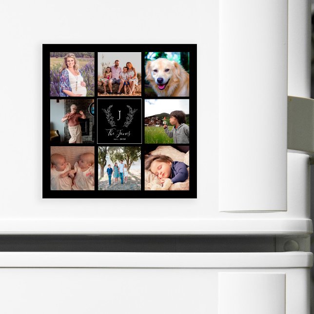 Family 8 photo collage monogram name keepsake (Creator Uploaded)