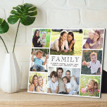 Family 8 Photo Collage Plaque<br><div class="desc">An elegant custom 8 photo collage plaque to display your favourite family pictures. Add eight photos of parents, children, grandparents, other family members, pets, etc. Personalize "FAMILY, " written in the middle in open typography, and add family names or other text in simple typography.</div>