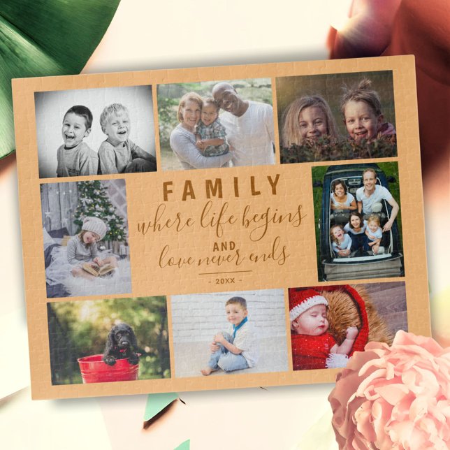Family 8 Photo Collage Saying Script Jigsaw Puzzle (Creator Uploaded)