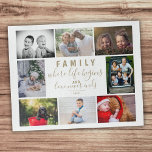 Family 8 Photo Collage Saying Trendy Script Jigsaw Puzzle<br><div class="desc">Family 8 Photo Collage Saying Trendy Script jigsaw puzzle. The design has 8 photos with a family saying in golden colour. Add your photos and change the year number. You can customize the saying if you want.</div>