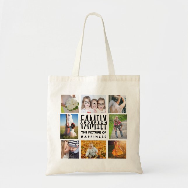 Family 8 Photo Collage Template Plus Add Name V1 Tote Bag (Front)