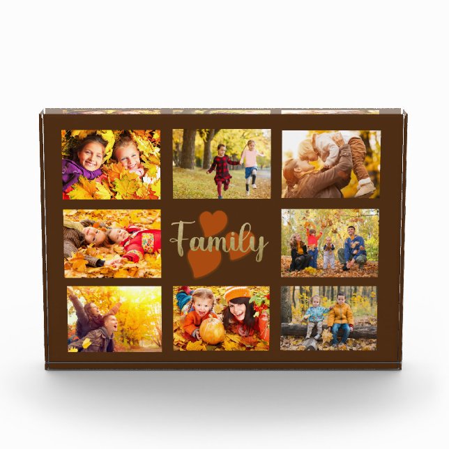 Family 8 Photo Fall Autumn Brown Gold Hearts (Front)