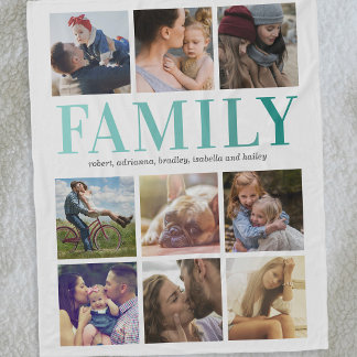 Family 9 Photo Collage Template Fleece Blanket
