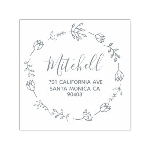 family address floral wreath self-inking stamp