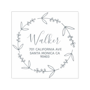 family address wreath doodle decor self-inking stamp