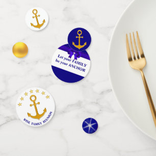 Family Anchor on Blue Golden & White Confetti