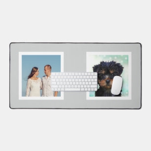 Family and Dog Custom Photos on Light Grey Desk Mat