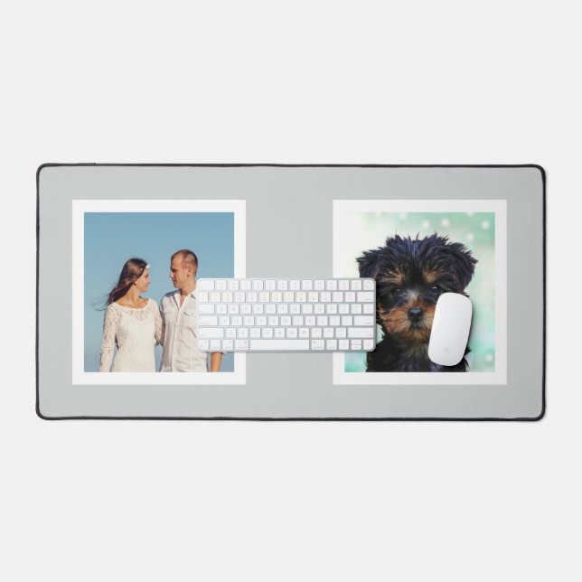 Family and Dog Custom Photos on Light Grey Desk Mat (Keyboard & Mouse)