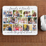 Family and Friends Quote 12 Photo Collage White Mouse Pad<br><div class="desc">Create your own photo collage mousepad with family quote in elegant script typography. The photo template is set up for you to add 12 of your favourite pictures, which are displayed in a modern masonry grid of landscape and portrait photos. The saying reads "family & friends make the perfect blend"...</div>
