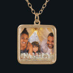 *~* FAMILY AP42 Photo Pic Picture Gold Glitter Gold Plated Necklace<br><div class="desc">SQUARE GOLD NECKLACE - GLITTER and White Block Letters (search id AP42 for similar designs on various products ) * Energetically Enhanced remembrance Keepsake memories memory family. Upload your family picture. Right now the text reads "FAMILY" A text area is available. Personalize Customize the font colour , font size actual...</div>