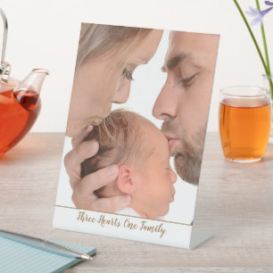 Family Baby Photo Three Hearts One Family Quote Pedestal Sign