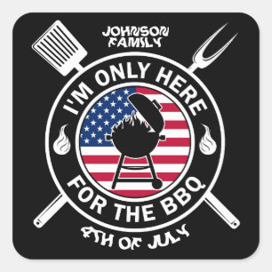 Family BBQ 4th of July Patriotic Personalized Square Sticker