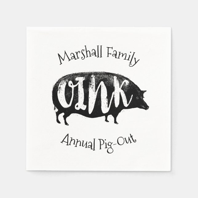 Family BBQ Ribs Vintage Pig Funny Napkin (Front)
