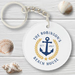 Family Beach House Anchor Gold Laurel Star 2 Sided Keychain<br><div class="desc">A double sided, nautical themed acrylic keychain with your personalized family name and beach house, lake house, or other desired text and established date. Features a custom designed boat anchor with gold style laurel leaves and a star on white or easily customize the base colour to match your current decor...</div>