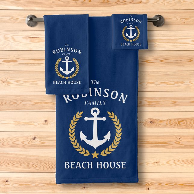 Family Beach House Ancre Gold Laurel Star Navy (Créateur téléchargé)