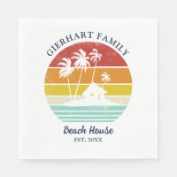 Family Beach House Palm Trees Retro Paper