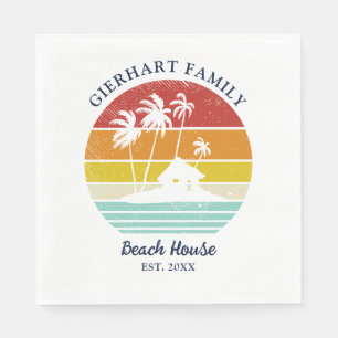 Family Beach House Palm Trees Retro Paper Napkin