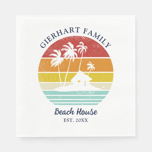 Family Beach House Palm Trees Retro Paper Napkin (Front)