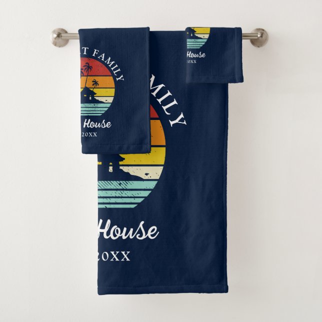 Family Beach House Seaside Personalized Matching Bath Towel Set (Insitu)