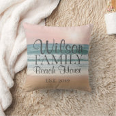 Family Beach House Summer Sunset  Throw Pillow (Blanket)