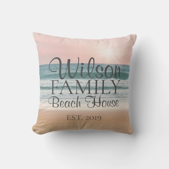 Family Beach House Summer Sunset  Throw Pillow (Front)