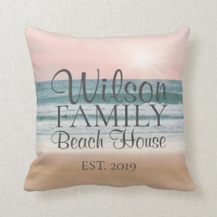Family Beach House Summer Sunset  Throw Pillow