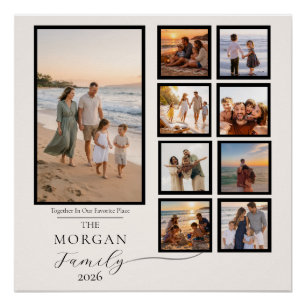 Family Beach Photo Collage Black Frame Poster