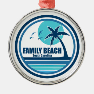 Family Beach South Carolina Palm Tree Birds Metal Ornament