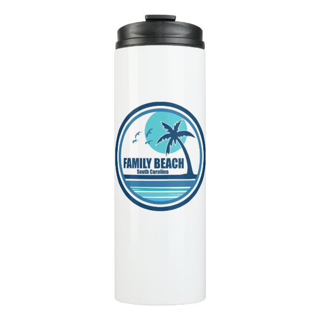 Family Beach South Carolina Palm Tree Birds Thermal Tumbler (Front)