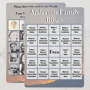 Family Bingo Card Orange Sunset and Mountain Photo
