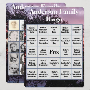 Family Bingo Card With Pink Purple Sunset Photo