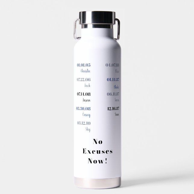 Family Birth Dates Water Bottle (Front)