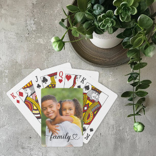 Family Black Script Custom Photo Playing Cards