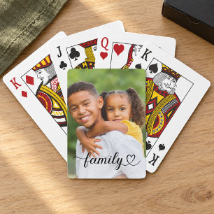 Family Black Script Custom Photo Playing Cards