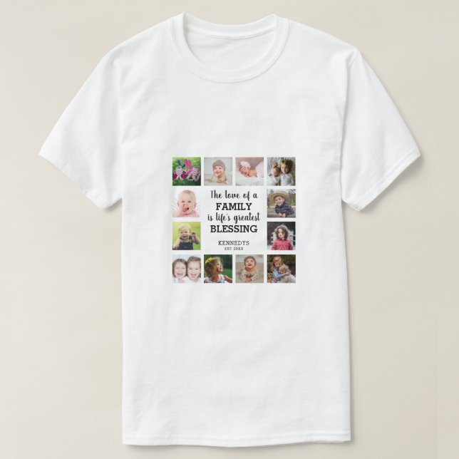 Family Blessing Quote 12 Photo Collage T-Shirt (Design Front)