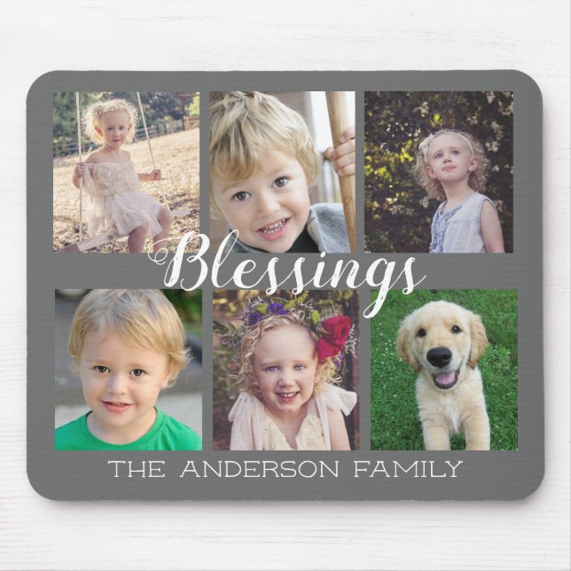 Family Blessings 6 Photo Collage Grey Mouse Pad (Front)