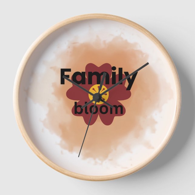 Family Bloom Watercolour Flower Wall Clock  (Front)