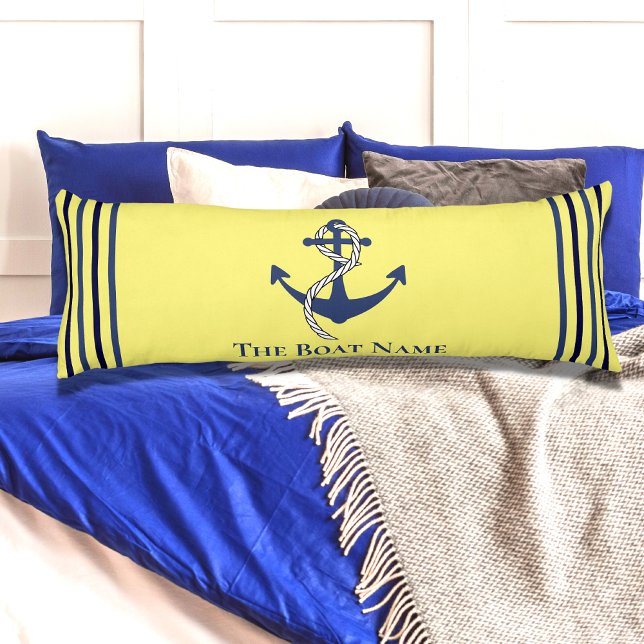 Family Boat Name  Anchor Rope Nautical Blue Yellow Body Pillow (Creator Uploaded)