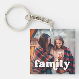 Family Boho Text Overlay with Two Photos Keychain