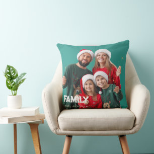 Family   Boho Text Overlay with Two Photos Throw P Throw Pillow